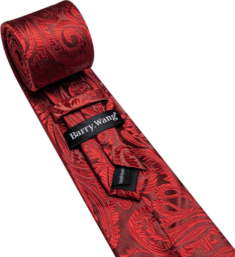 Barry.Wang Store Men Ties Paisley Woven Silk Necktie Set with Pocket Suqare Cufflinks Formal - Image 4